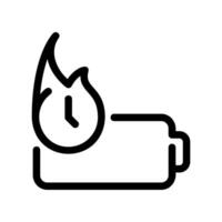 Battery icon with a flame symbol indicating high energy output, heat, or potential hazard vector