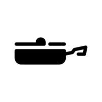 Black Frying Pan Icon with Handle and Closed Lid, Side View Design vector