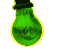 Futuristic blue light bulb with vibrant red top and yellow socket isolated on white background. Energy, innovation, and modern abstract aesthetics. Copy space 05 photo