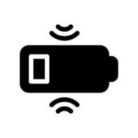 Battery icon indicating low charge level during wireless charging process vector