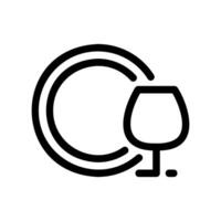 Dining Setting Icon with Plate and Wine Glass Side by Side Outline vector