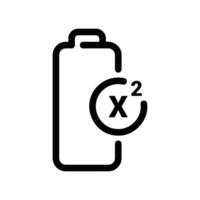 Battery Icon with Power Level Multiplier Symbol x2 Inside Circle Mark vector