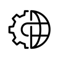 Globe symbol partially overlaid with a mechanical gear mechanism icon vector