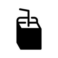 Small carton container with attached straw for easy drinking vector