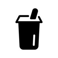 Covered cup containing a beverage with a stirring stick inside vector