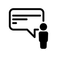 Person Standing Beside a Large Speech Bubble Filled with Text Lines vector
