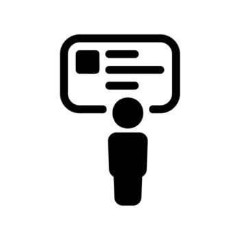 presentador señalando a un pantalla mostrando cartas y textual datos vector