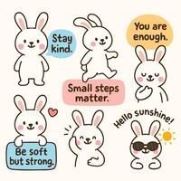 Cute and cheerful bunnies convey positive messages about kindness and self acceptance, perfect for celebrating Easter day with joy and warmth vector