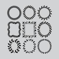 Set Of Black Floral Frames And Borders With Laurel Wreath Designs vector