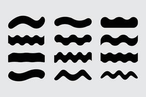 Set Of Twelve Black Wave Shape Design Elements Collection vector