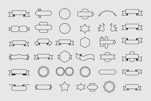 Black Line Frame Label Badges And Ribbons Icon Set Collection vector