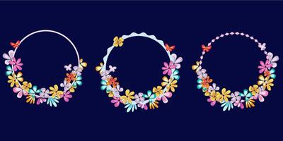 Set of bright easter frames with colorful flowers and butterflies. Easter celebration background. Spring frame for card, invitation. vector