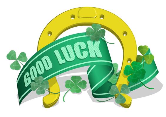 Isometric metal horseshoe for horse with clover leaves. Symbol of good luck and happiness in culture. Realistic 3D image isolated on white background