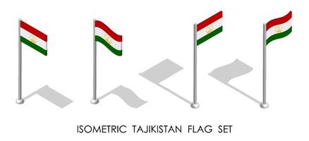 isometric flag of Republic of TAJIKISTAN in static position and in motion on flagpole. 3d image vector