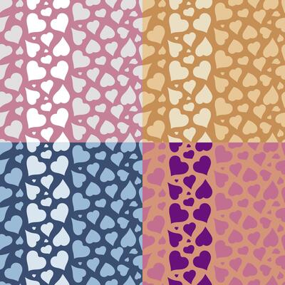 set of seamless patterns with hearts. Valentines day love simbol, heart pierced by an arrow. Ornament for decoration and printing on fabric. Design element.
