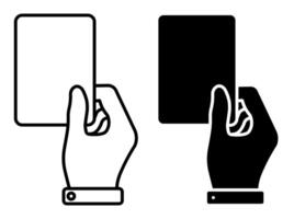 Linear icon. Sports referee hand showing card for player breaking rules. Sports team game of soccer, football. Simple black and white isolated on white background vector