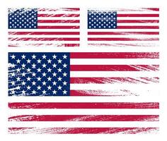 set of American flag chalk scratch paint grunge textures on white background. Texture of old poster back with us flag. image vector
