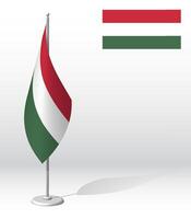 HUNGARY flag on flagpole for registration of solemn event, meeting foreign guests. National independence day of HUNGARY. Realistic 3D on white vector