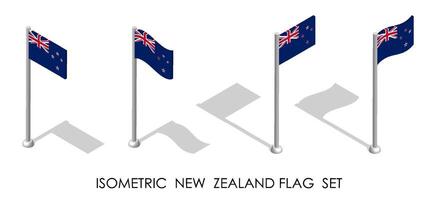 isometric flag of NEW ZEALAND in static position and in motion on flagpole. 3d image vector