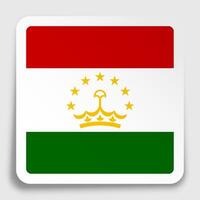 TAJIKISTAN flag icon on paper square sticker with shadow. Button for mobile application or web. image vector