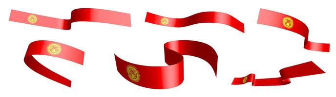 Set of holiday ribbons. flag of KYRGYZSTAN waving in wind. Separation into lower and upper layers. Design element. image on white background vector
