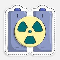cartoon icon of doodle Pair of batteries with sign of atomic energy. High capacity energy storage devices based on radioactive elements. image isolated on white background vector