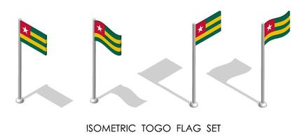 isometric flag of Republic of TOGO in static position and in motion on flagpole. 3d image vector