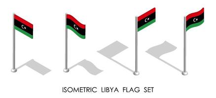 isometric flag of LIBYA in static position and in motion on flagpole. 3d image vector