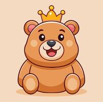 Cute Cartoon Bear Sitting With Crown Illustration For Children vector