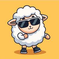 Cool Cartoon Sheep With Sunglasses Standing On A Yellow Background Illustration vector