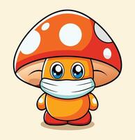 Cute Mushroom Character Wearing Face Mask For Protection Against Virus And Germs vector