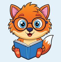 Cartoon Fox With Glasses Reading A Book Education And Learning Concept vector