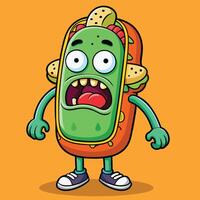 Cartoon Taco Character With Open Mouth And Expression On An Orange Background vector