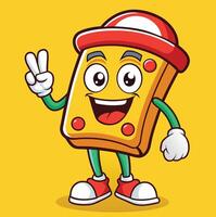 Funny Pizza Slice Character Cartoon Doing Peace Sign With Happy Expression vector