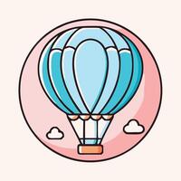 Cute Illustrated Hot Air Balloon Icon With Pink Circle And Clouds Design vector
