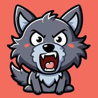 Angry Cartoon Wolf Cub Growling Illustration On A Salmon Color Background vector