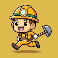 Cartoon Miner Character Running With Pickaxe Ready For Work Illustration vector