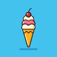 Cartoon Ice Cream Cone With Cherry Topping On A Blue Background vector