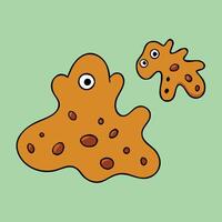 Cartoonish Amoeba Characters Illustration In On Green Background vector