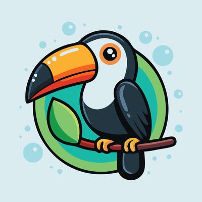 Cute Cartoon Toucan Bird On Branch Whimsical Animal Illustration Design