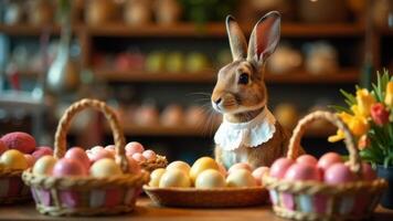 The eggs weren't just decorated. The Hare, the keeper of ancient secrets, watched over them with knowing eyes, his very presence adding a mystical aura to the little shop. photo