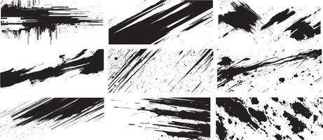 Abstract Ink Brush Stroke and Splatter Texture Set, Grunge Paint Smear Elements vector
