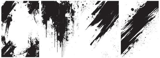 Grunge Brush Stroke Texture Set, Abstract Ink Splatter, Drip, and Smudge Effects in Black and White vector