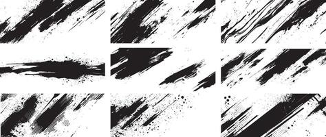 Grunge Brush Stroke and Halftone Splatter Texture Pack, Abstract Ink Smudge Set vector