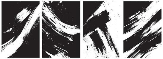 Dynamic Grunge Brush Stroke Set, Abstract Ink Splatters and Flowing Paint Textures on Black Background vector
