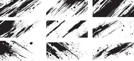Grunge Brush Stroke Texture Set with Ink Splatter, Abstract Paint Elements Collection vector