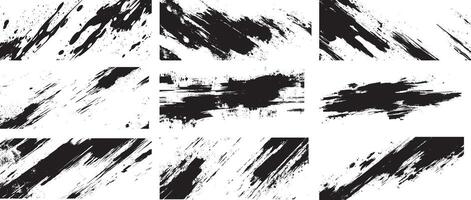 Grunge Ink Brush Stroke and Splatter Textures, Abstract Black Paint Design Elements vector
