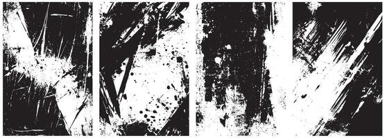 Abstract Grunge Texture Set, High Contrast Splatter, Scrape, and Brush Stroke Overlays in Black and White vector