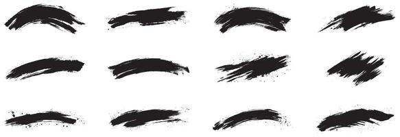 Grunge Brush Stroke Collection, Black Ink Textured Strokes for Graphic Design and Art Projects vector