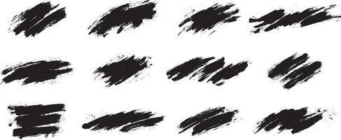 Grunge Brush Stroke Texture Set, Black Dry Ink Smudge and Splatter Elements for Graphic Design and Art Projects vector